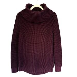 A6 L.L.Bean Cowl‎ Neck Sweater Waffle Knit Classic Burgundy Plum